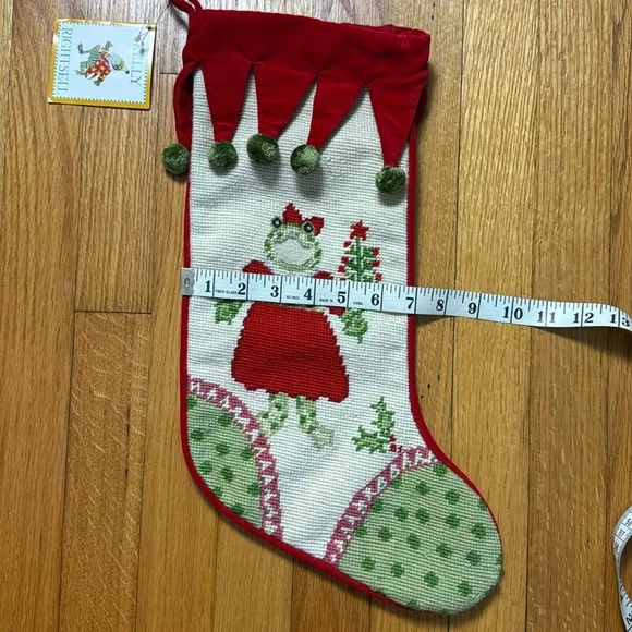 Brand New Needlepoint Christmas Stocking with Girl Frog - Picture 7 of 8